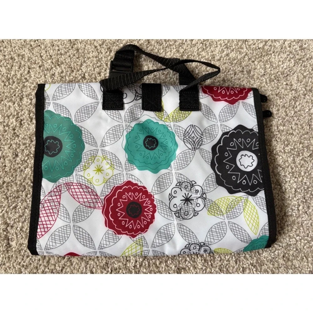 Thirty-One Travel Organizer Fold-Over Cosmetics Toiletry Bag Geometric Floral